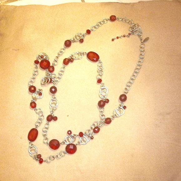 White House Black Market- EUC-RED&SILVER.CIRCLES-XTRA.LONG- NECKLACE - Picture 6 of 11